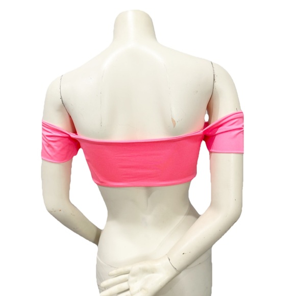 VYB Swim Cold Shoulder Crop Bikini Top Women’s M Coral/Pink Handcrafted NWT - Picture 2 of 6
